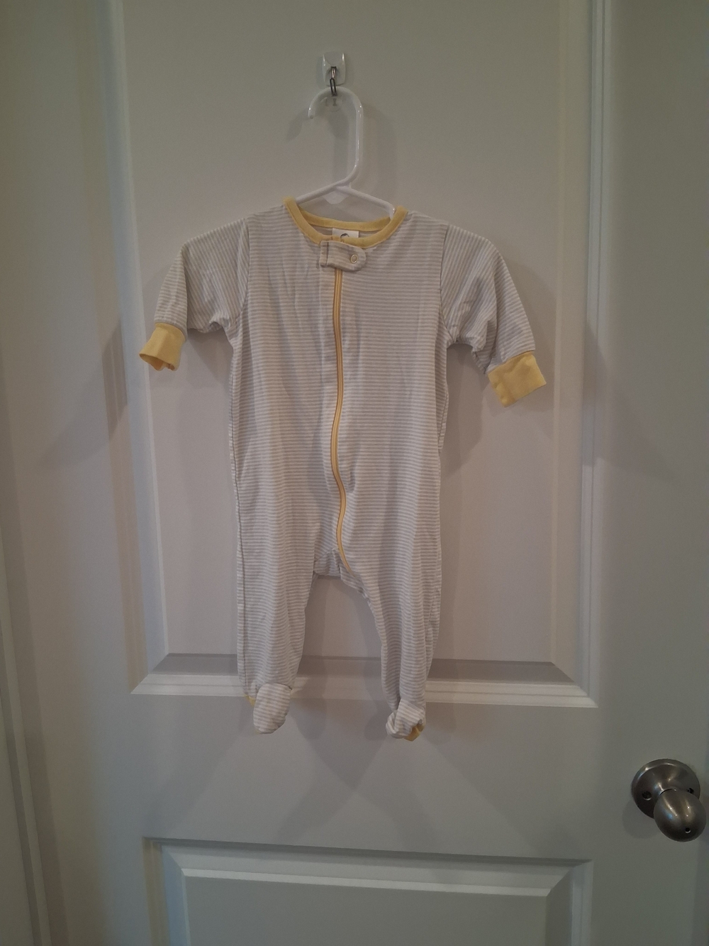 Gerber White and Yellow Striped Footed One-Piece Size 0-3 Months